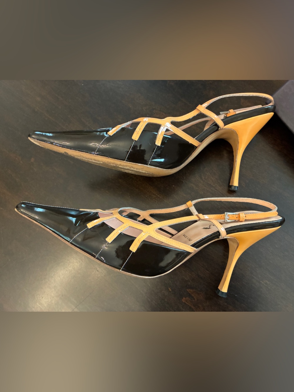 Rare Y2K Prada sexy EUC Black Patent + Magnolia coral Strappy Slingback. 37 - Picture 10 of 16